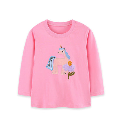 MyKids-USA® Autumn Arrival Kids Girls Unicorn Cartoon Pattern Crew Neck Long Sleeves Top