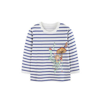 MyKids-USA® Autumn Arrival Kids Girls Cartoon and Striped Pattern Crew Neck Long Sleeves Top