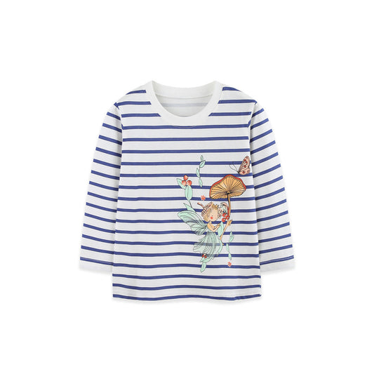 MyKids-USA® Autumn Arrival Kids Girls Cartoon and Striped Pattern Crew Neck Long Sleeves Top