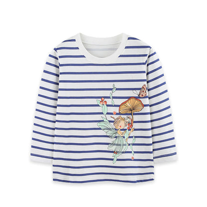 MyKids-USA® Autumn Arrival Kids Girls Cartoon and Striped Pattern Crew Neck Long Sleeves Top