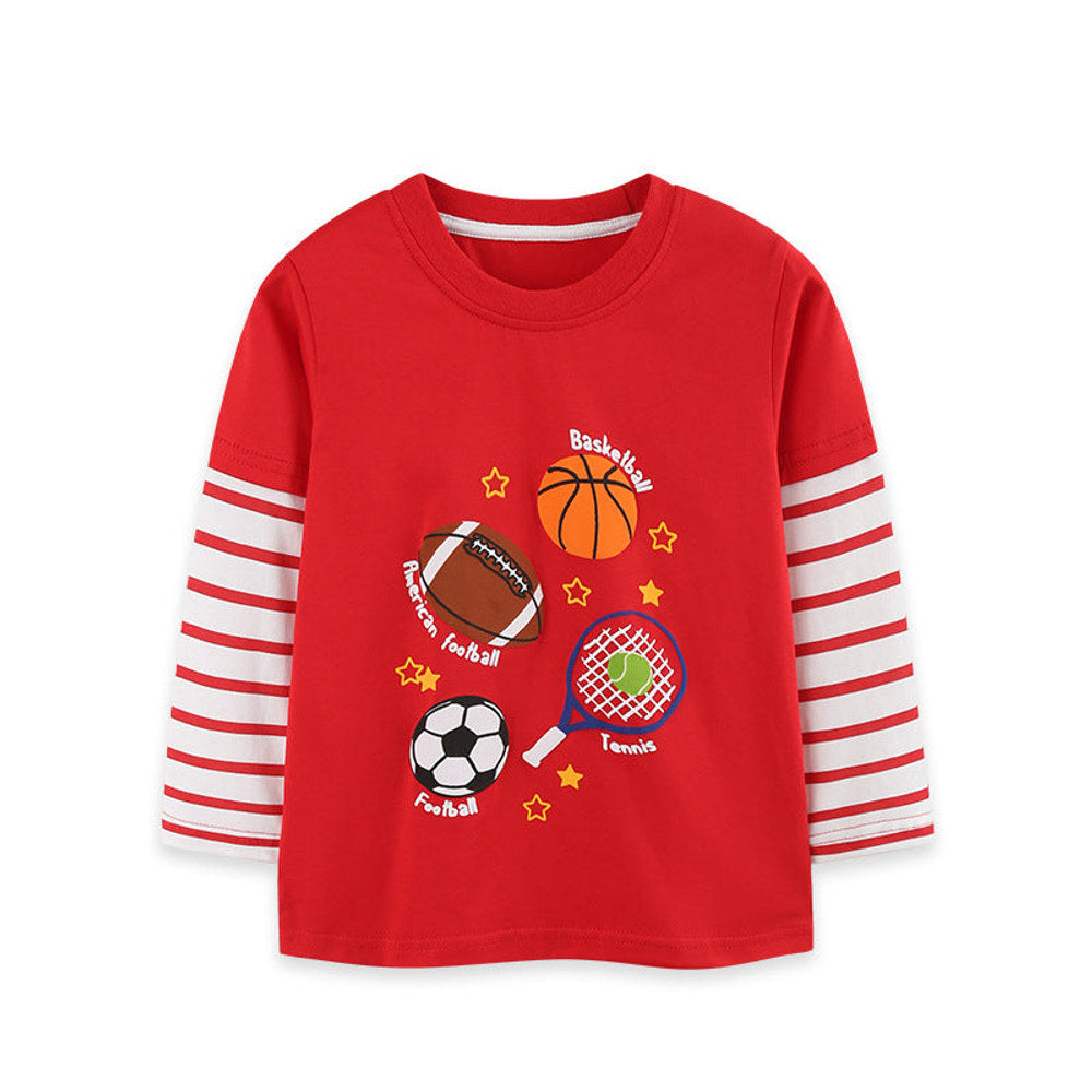 MyKids-USA® Autumn Arrival Kids Boys Sports Cartoon Pattern Crew Neck Long Sleeves Top