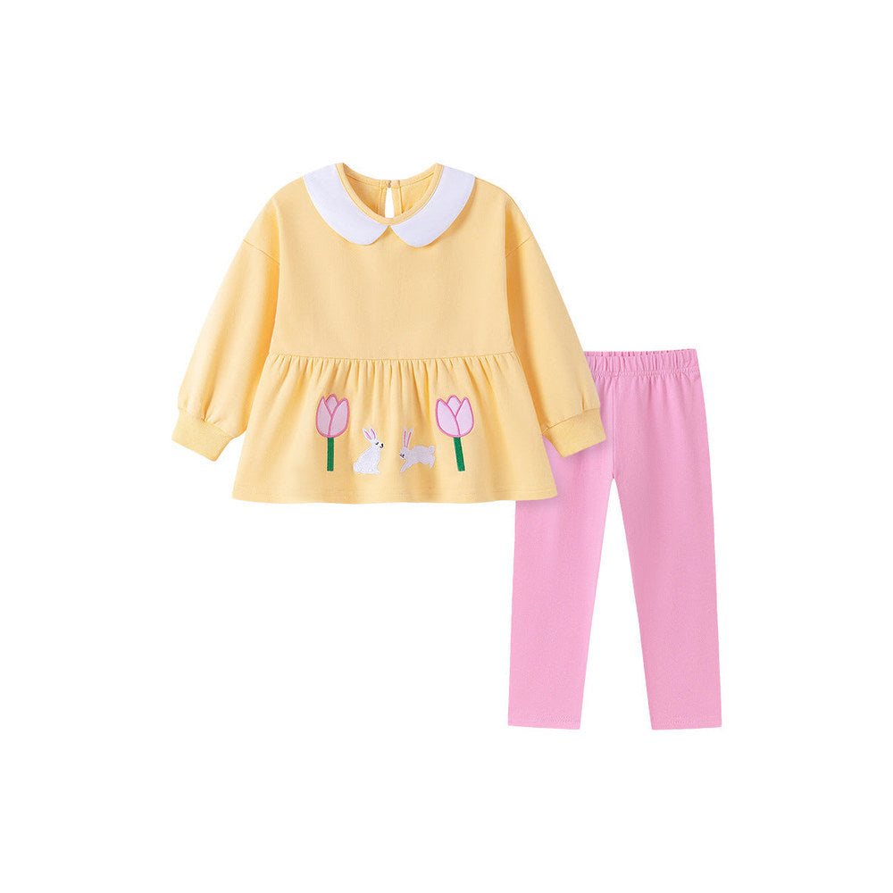MyKids-USA® Autumn Baby Kids Girls Flowers Cartoon Pattern Long Sleeves Top and Pink Pants Clothing Set