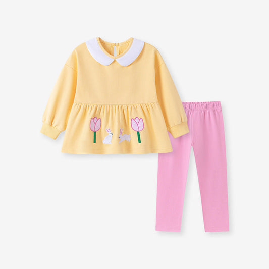 MyKids-USA® Autumn Baby Kids Girls Flowers Cartoon Pattern Long Sleeves Top and Pink Pants Clothing Set