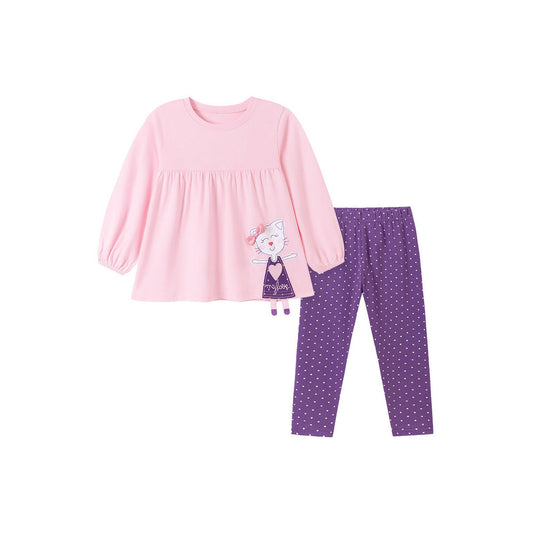 MyKids-USA® Autumn Baby Kids Girls Animals Cartoon Pattern Long Sleeves Top and Dots Pants Clothing Set