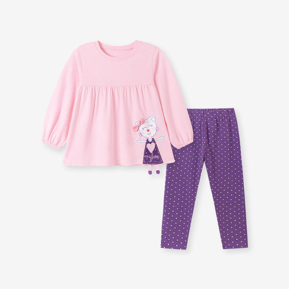 MyKids-USA® Autumn Baby Kids Girls Animals Cartoon Pattern Long Sleeves Top and Dots Pants Clothing Set