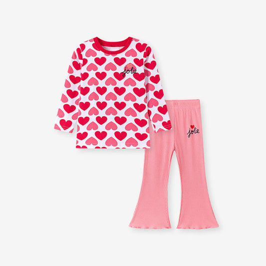 MyKids-USA® Autumn Baby Kids Girls Hearts Pattern Long Sleeves Top and Flared Pants Clothing Set