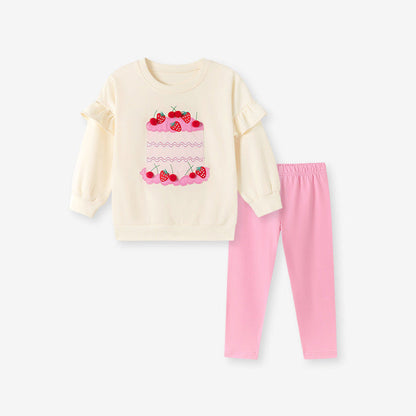 MyKids-USA® Autumn Baby Kids Girls Fruits Cake Cartoon Pattern Long Sleeves Top and Pants Clothing Set