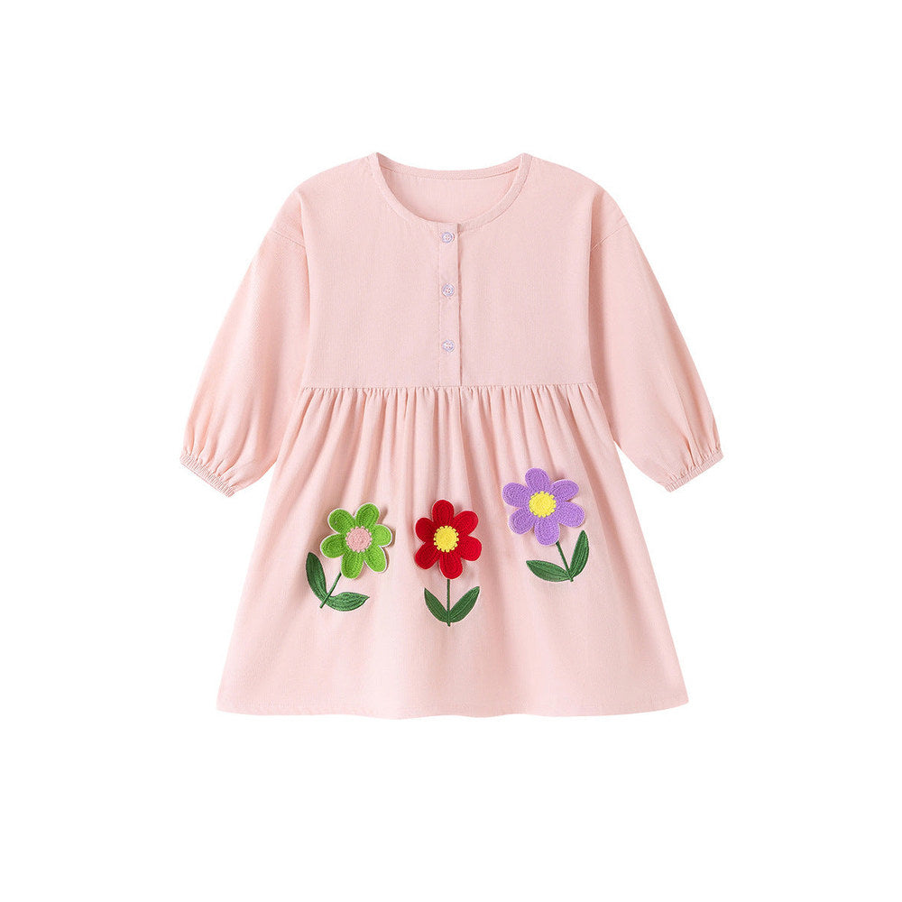 MyKids-USA® Autumn Arrival Baby Kids Girls Princess Flowers Pattern Long Sleeves Pink Dress