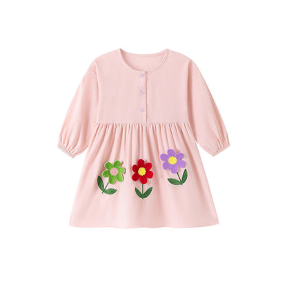 MyKids-USA® Autumn Arrival Baby Kids Girls Princess Flowers Pattern Long Sleeves Pink Dress