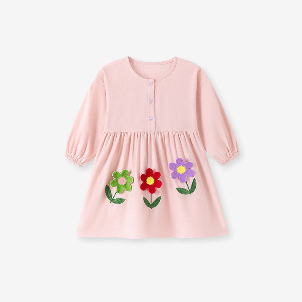 MyKids-USA® Autumn Arrival Baby Kids Girls Princess Flowers Pattern Long Sleeves Pink Dress