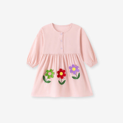 MyKids-USA® Autumn Arrival Baby Kids Girls Princess Flowers Pattern Long Sleeves Pink Dress