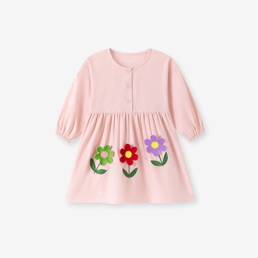 MyKids-USA® Autumn Arrival Baby Kids Girls Princess Flowers Pattern Long Sleeves Pink Dress