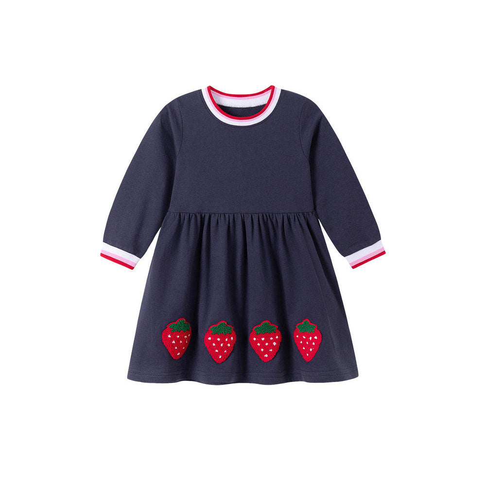 MyKids-USA® Autumn Arrival Baby Kids Girls Princess Strawberry Pattern Long Sleeves Dress