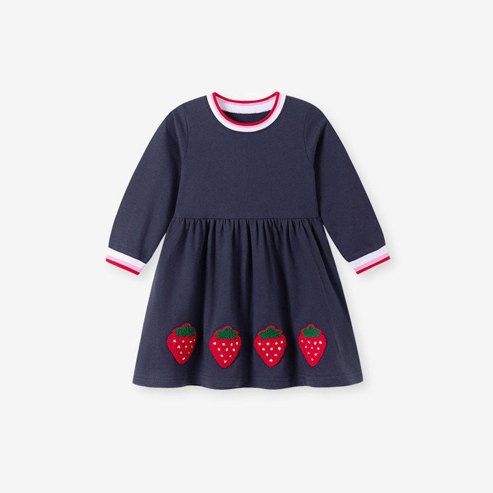MyKids-USA® Autumn Arrival Baby Kids Girls Princess Strawberry Pattern Long Sleeves Dress