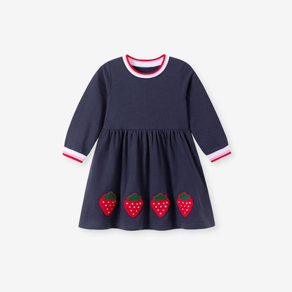 MyKids-USA® Autumn Arrival Baby Kids Girls Princess Strawberry Pattern Long Sleeves Dress
