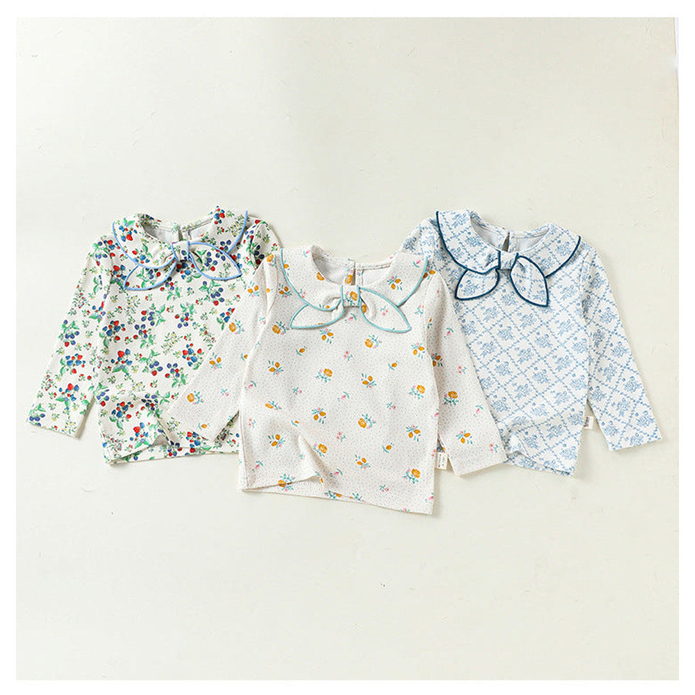 MyKids-USA® Autumn Arrival Baby Kids Girls Long Sleeves Flowers Pattern Navy Collar Top