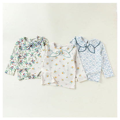 MyKids-USA® Autumn Arrival Baby Kids Girls Long Sleeves Flowers Pattern Navy Collar Top
