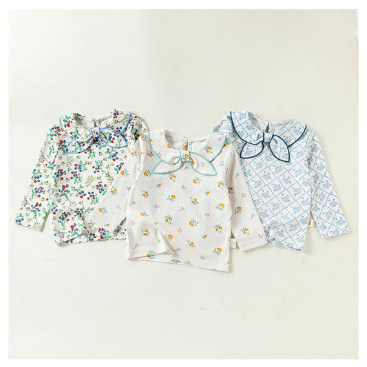 MyKids-USA® Autumn Arrival Baby Kids Girls Long Sleeves Flowers Pattern Navy Collar Top