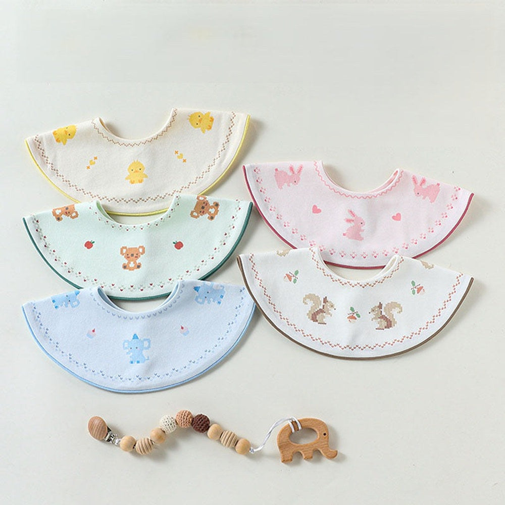 MyKids-USA® Adorable Animals Cartoon Pattern Snap-on Round Shaped Bib