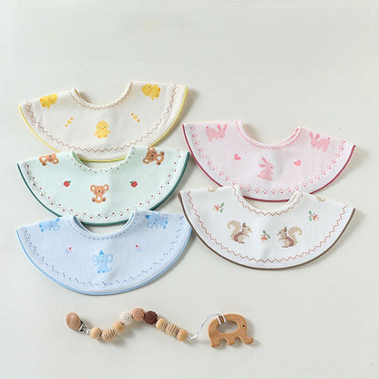 MyKids-USA® Adorable Animals Cartoon Pattern Snap-on Round Shaped Bib