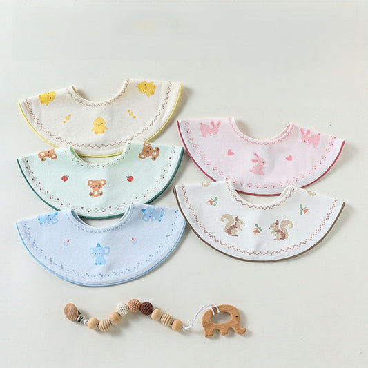 MyKids-USA® Adorable Animals Cartoon Pattern Snap-on Round Shaped Bib