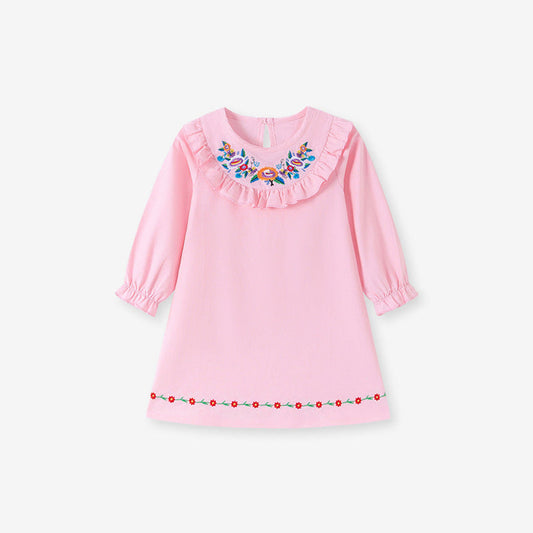 MyKids-USA® Autumn Arrival Baby Kids Girls Princess Flowers Pattern Long Sleeves Pink Dress