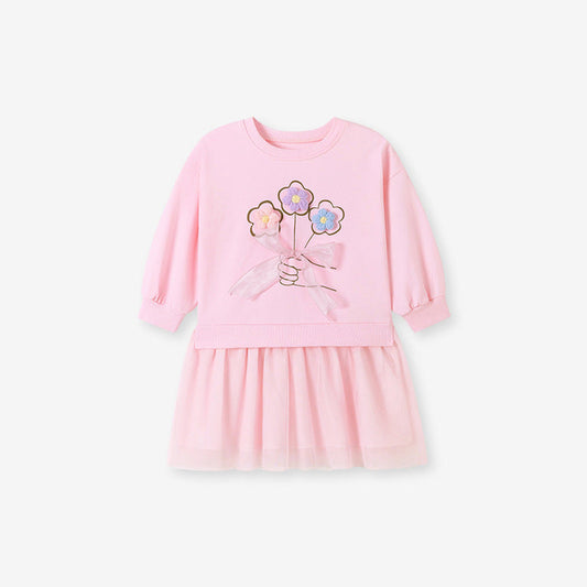 MyKids-USA® Autumn Arrival Baby Kids Girls Princess Flowers Pattern Long Sleeves Pink Dress