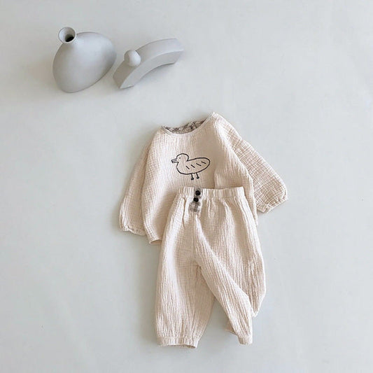 MyKids-USA® Autumn Baby Kids Girls Cartoon Pattern Long Sleeves Top and Plain Pants Clothing Set