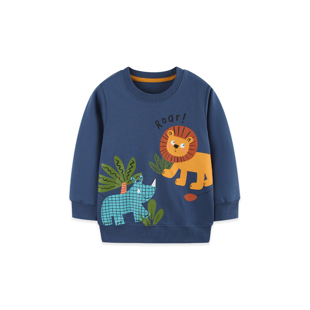 MyKids-USA® Autumn Arrival Kids Boys Animals Cartoon Pattern Crew Neck Long Sleeves Sweatshirt