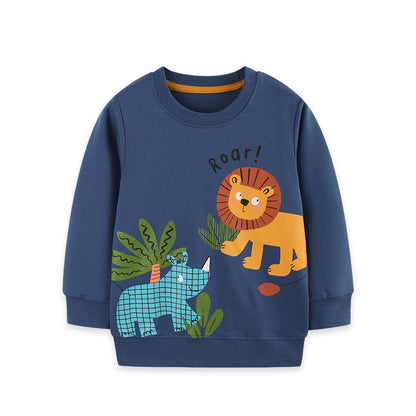 MyKids-USA® Autumn Arrival Kids Boys Animals Cartoon Pattern Crew Neck Long Sleeves Sweatshirt