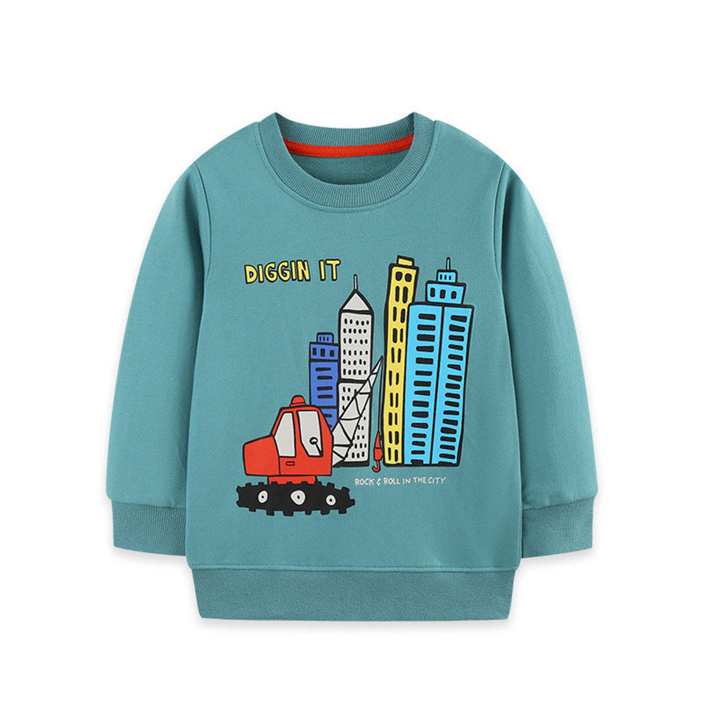 MyKids-USA® Autumn Arrival Kids Boys Cartoon and Letters Pattern Crew Neck Long Sleeves Sweatshirt