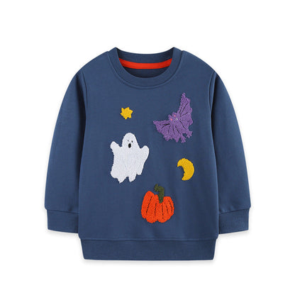 MyKids-USA® Autumn Arrival Kids Boys Halloween Cartoon Pattern Crew Neck Long Sleeves Sweatshirt