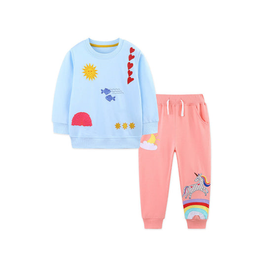 MyKids-USA® Winter Autumn Baby Kids Girls Cartoon Pattern Long Sleeves Pullover and Pants Clothing Set