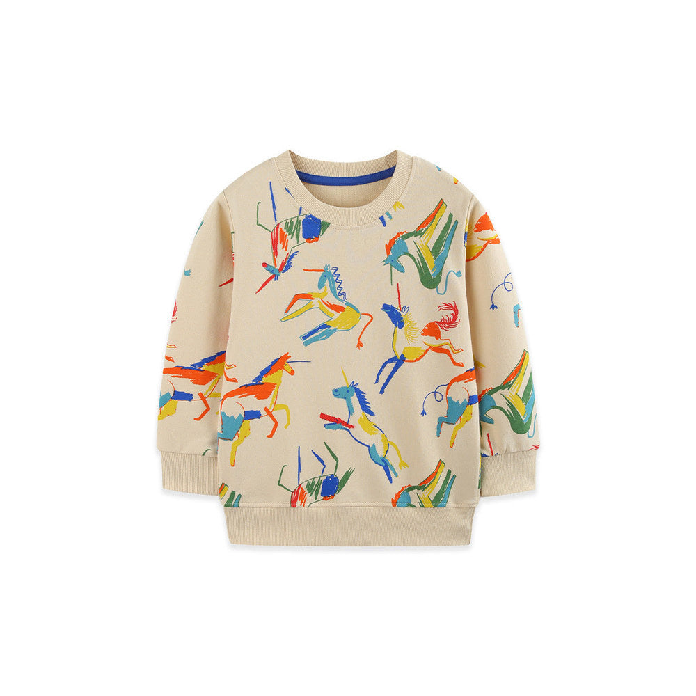 MyKids-USA® Autumn Arrival Kids Boys Horse Pattern Crew Neck Long Sleeves Top