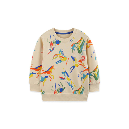 MyKids-USA® Autumn Arrival Kids Boys Horse Pattern Crew Neck Long Sleeves Top