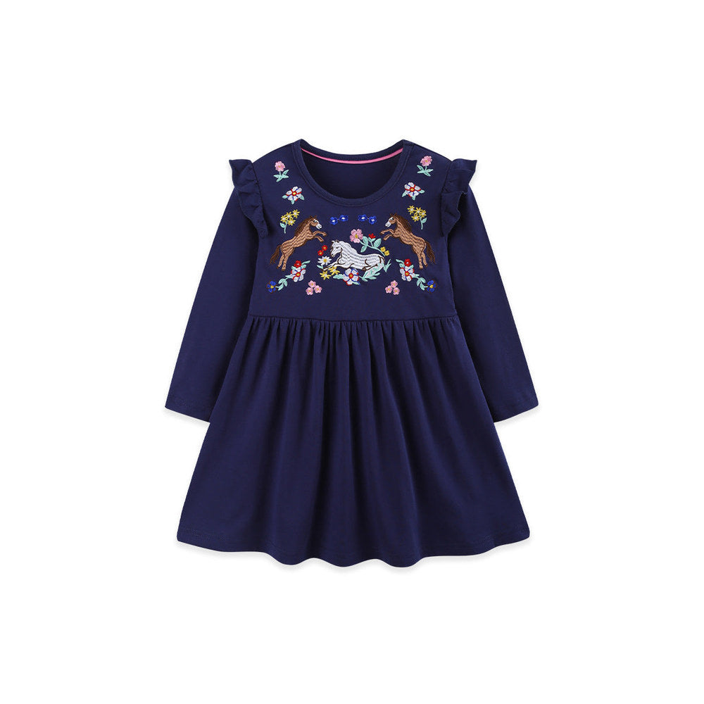 MyKids-USA® Autumn Arrival Baby Kids Girls Long Sleeves Cartoon Embroidered Dress