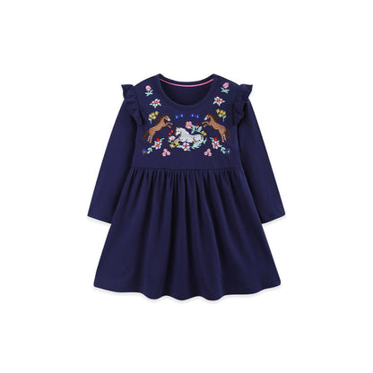 MyKids-USA® Autumn Arrival Baby Kids Girls Long Sleeves Cartoon Embroidered Dress