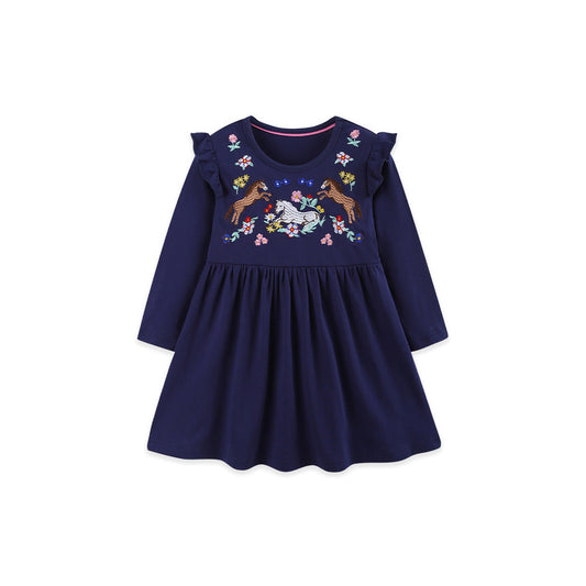 MyKids-USA® Autumn Arrival Baby Kids Girls Long Sleeves Cartoon Embroidered Dress