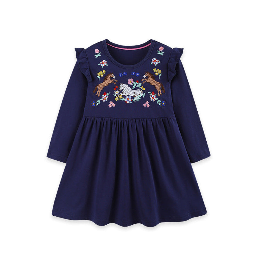 MyKids-USA® Autumn Arrival Baby Kids Girls Long Sleeves Cartoon Embroidered Dress