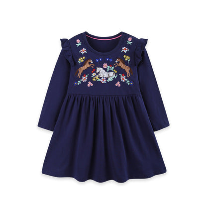MyKids-USA® Autumn Arrival Baby Kids Girls Long Sleeves Cartoon Embroidered Dress