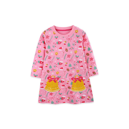 MyKids-USA® Autumn Arrival Baby Kids Girls Long Sleeves Christmas Cartoon Dress