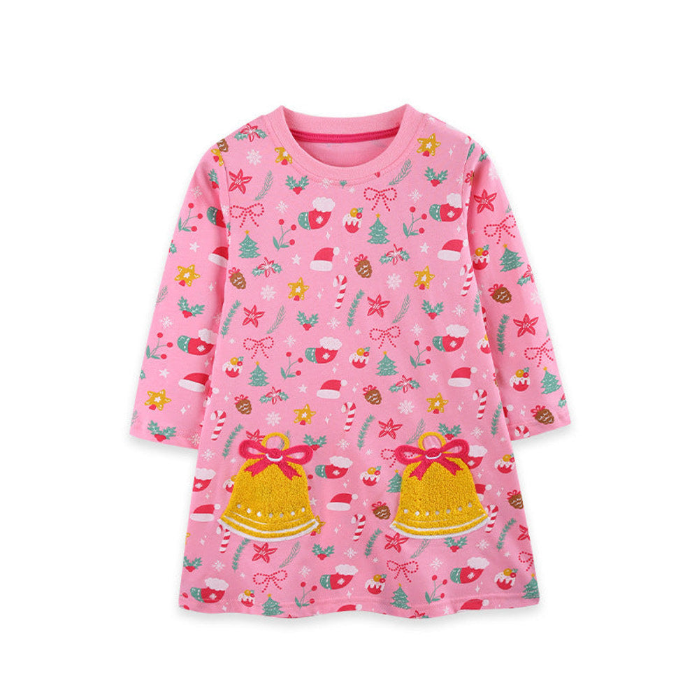 MyKids-USA® Autumn Arrival Baby Kids Girls Long Sleeves Christmas Cartoon Dress