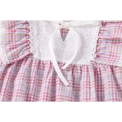 Baby Girl Patchwork Pattern Grid Design With Headband In Outfit Wearing
