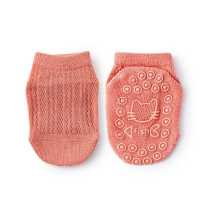Kids Solid Color Mesh Breathable Design Animal Shape Silicone Bottom Non-Slip Floor Short Socks