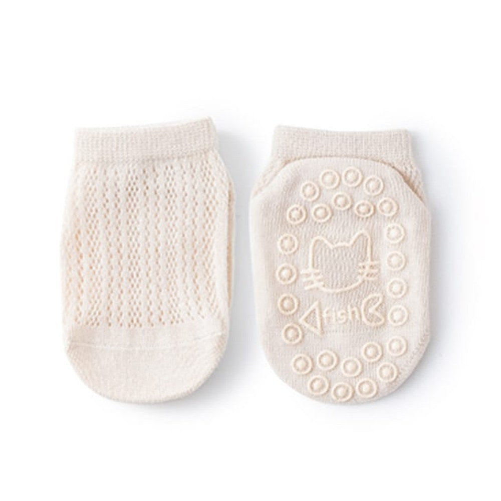 Kids Solid Color Mesh Breathable Design Animal Shape Silicone Bottom Non-Slip Floor Short Socks