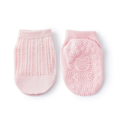 Kids Solid Color Mesh Breathable Design Animal Shape Silicone Bottom Non-Slip Floor Short Socks