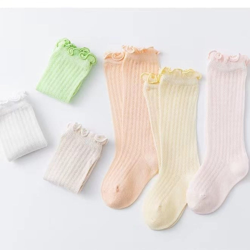 Kids Solid Color Lace Design Mesh Breathable Stocking Anti-mosquito Socks