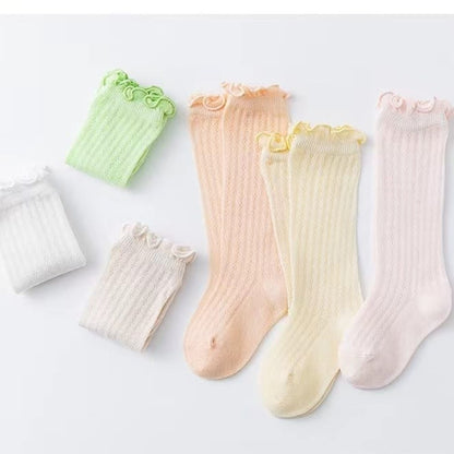 Kids Solid Color Lace Design Mesh Breathable Stocking Anti-mosquito Socks
