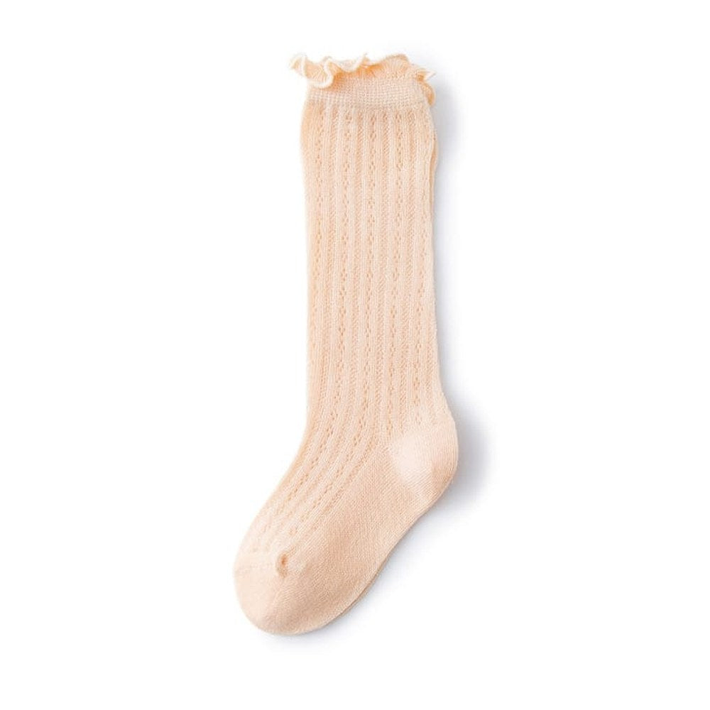 Kids Solid Color Lace Design Mesh Breathable Stocking Anti-mosquito Socks