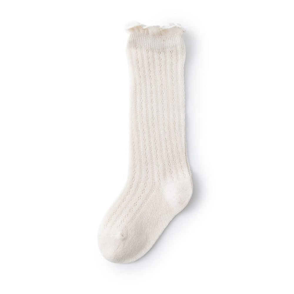 Kids Solid Color Lace Design Mesh Breathable Stocking Anti-mosquito Socks